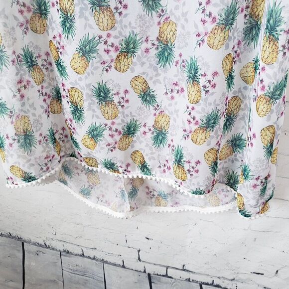Miken Swim Flutter Sleeve Off Shoulder Beach Cover Up Sz S Pineapple Semi Sheer - Picture 4 of 10